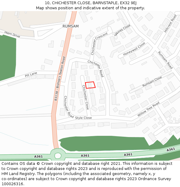 10, CHICHESTER CLOSE, BARNSTAPLE, EX32 9EJ: Location map and indicative extent of plot