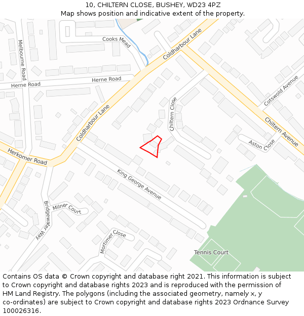 10, CHILTERN CLOSE, BUSHEY, WD23 4PZ: Location map and indicative extent of plot