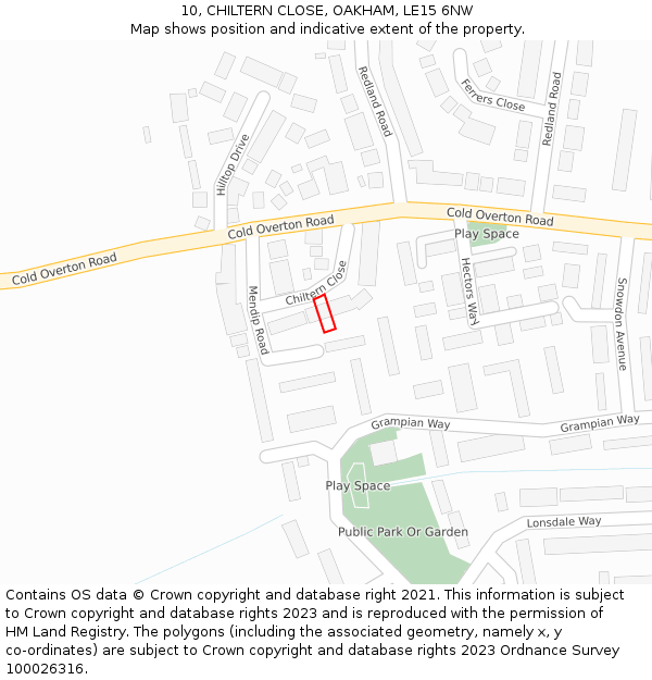 10, CHILTERN CLOSE, OAKHAM, LE15 6NW: Location map and indicative extent of plot