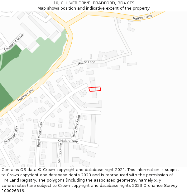 10, CHILVER DRIVE, BRADFORD, BD4 0TS: Location map and indicative extent of plot