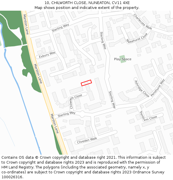 10, CHILWORTH CLOSE, NUNEATON, CV11 4XE: Location map and indicative extent of plot