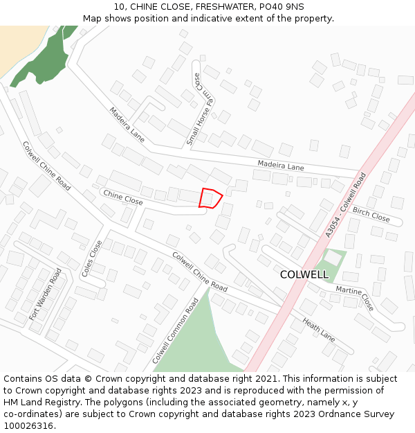 10, CHINE CLOSE, FRESHWATER, PO40 9NS: Location map and indicative extent of plot