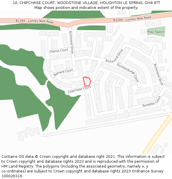 10, CHIPCHASE COURT, WOODSTONE VILLAGE, HOUGHTON LE SPRING, DH4 6TT: Location map and indicative extent of plot