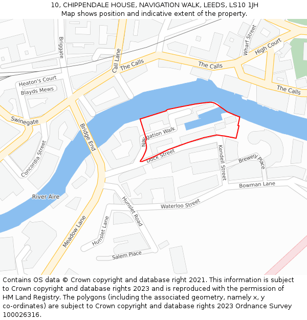 10, CHIPPENDALE HOUSE, NAVIGATION WALK, LEEDS, LS10 1JH: Location map and indicative extent of plot