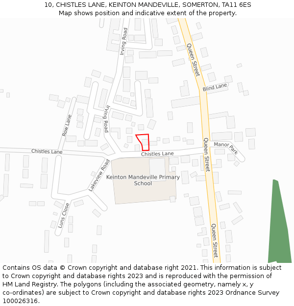 10, CHISTLES LANE, KEINTON MANDEVILLE, SOMERTON, TA11 6ES: Location map and indicative extent of plot