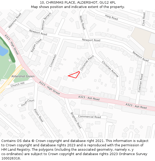 10, CHRISMAS PLACE, ALDERSHOT, GU12 4PL: Location map and indicative extent of plot