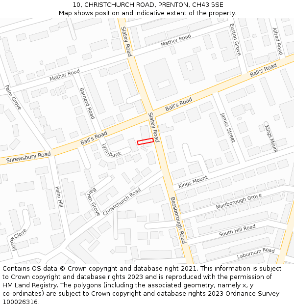 10, CHRISTCHURCH ROAD, PRENTON, CH43 5SE: Location map and indicative extent of plot