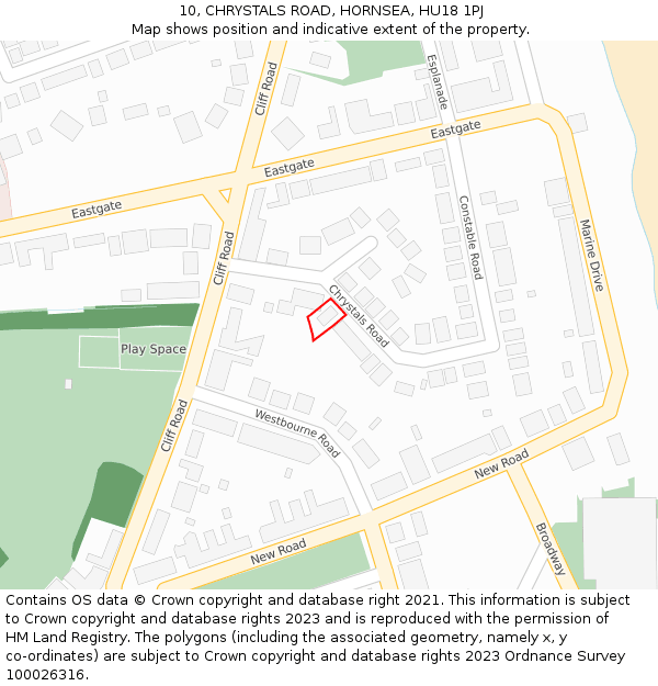 10, CHRYSTALS ROAD, HORNSEA, HU18 1PJ: Location map and indicative extent of plot