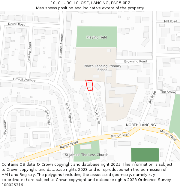 10, CHURCH CLOSE, LANCING, BN15 0EZ: Location map and indicative extent of plot