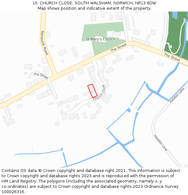 10, CHURCH CLOSE, SOUTH WALSHAM, NORWICH, NR13 6DW: Location map and indicative extent of plot