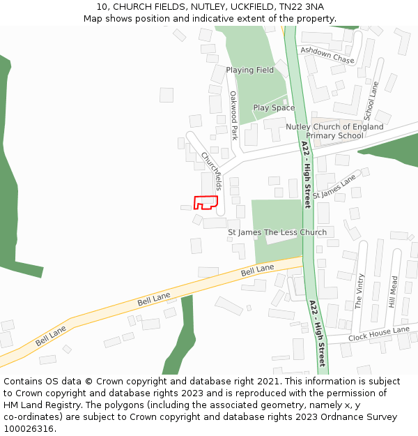 10, CHURCH FIELDS, NUTLEY, UCKFIELD, TN22 3NA: Location map and indicative extent of plot