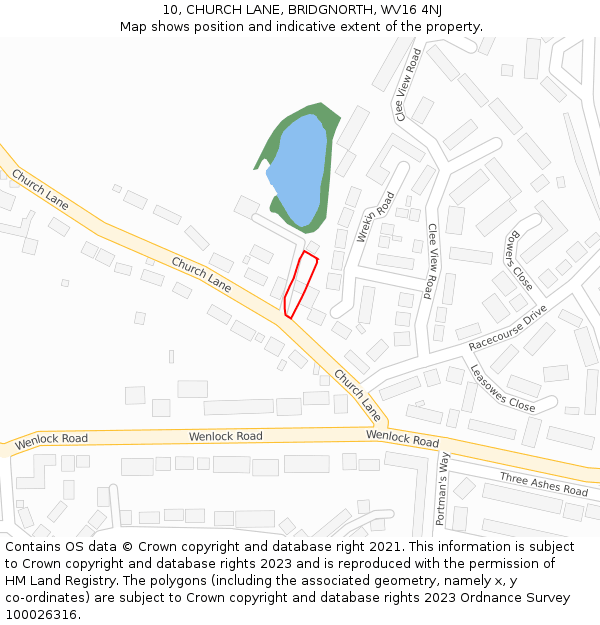 10, CHURCH LANE, BRIDGNORTH, WV16 4NJ: Location map and indicative extent of plot