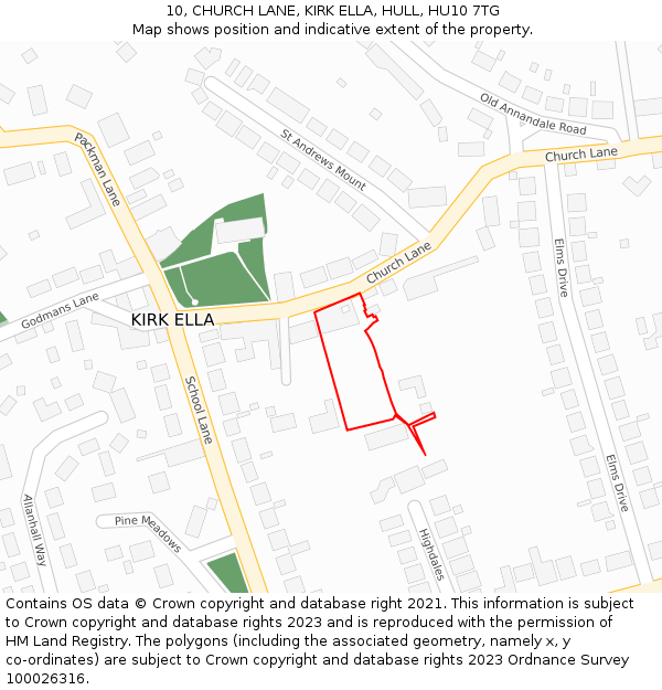 10, CHURCH LANE, KIRK ELLA, HULL, HU10 7TG: Location map and indicative extent of plot