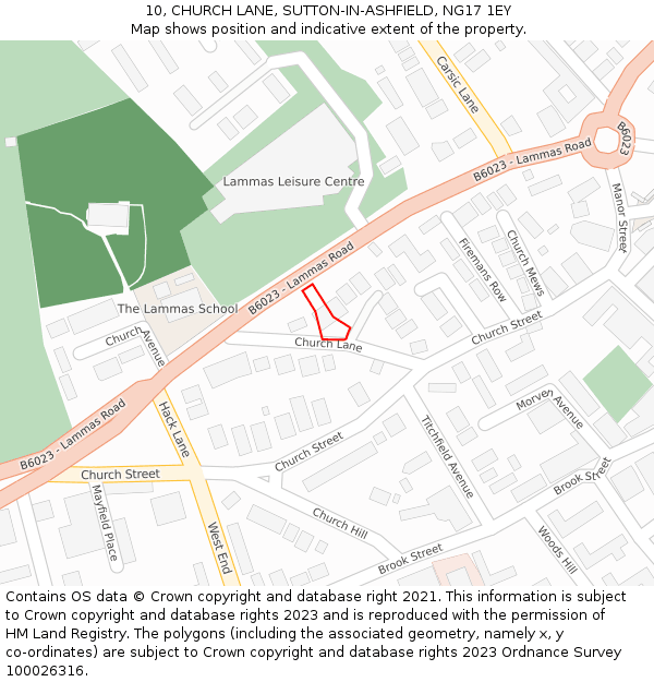 10, CHURCH LANE, SUTTON-IN-ASHFIELD, NG17 1EY: Location map and indicative extent of plot