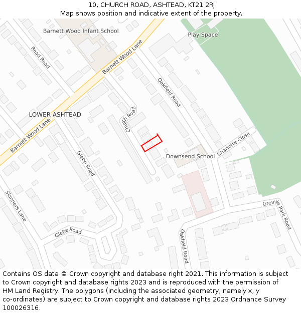 10, CHURCH ROAD, ASHTEAD, KT21 2RJ: Location map and indicative extent of plot