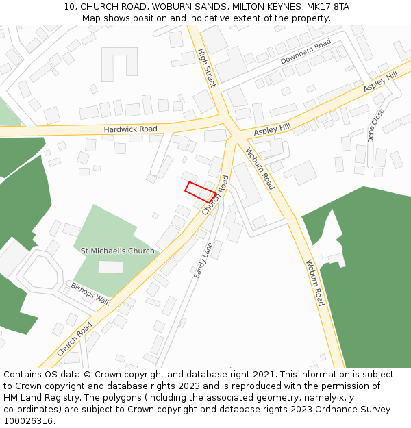 10, CHURCH ROAD, WOBURN SANDS, MILTON KEYNES, MK17 8TA: Location map and indicative extent of plot