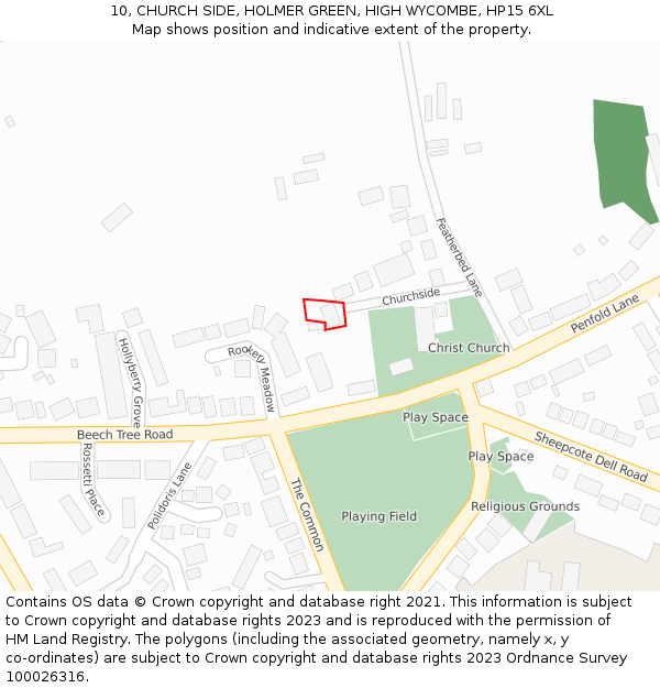 10, CHURCH SIDE, HOLMER GREEN, HIGH WYCOMBE, HP15 6XL: Location map and indicative extent of plot