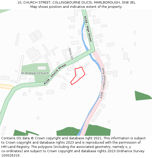 10, CHURCH STREET, COLLINGBOURNE DUCIS, MARLBOROUGH, SN8 3EL: Location map and indicative extent of plot