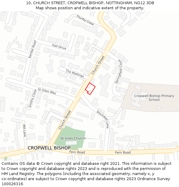 10, CHURCH STREET, CROPWELL BISHOP, NOTTINGHAM, NG12 3DB: Location map and indicative extent of plot