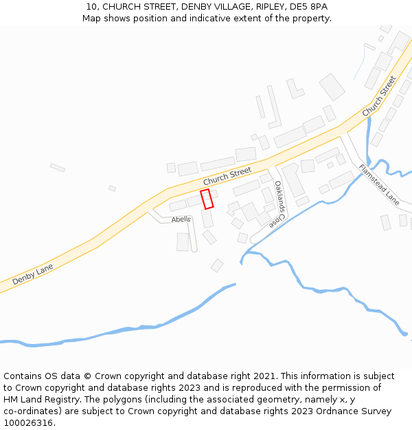 10, CHURCH STREET, DENBY VILLAGE, RIPLEY, DE5 8PA: Location map and indicative extent of plot