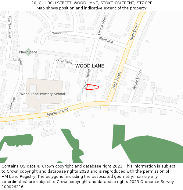 10, CHURCH STREET, WOOD LANE, STOKE-ON-TRENT, ST7 8PE: Location map and indicative extent of plot