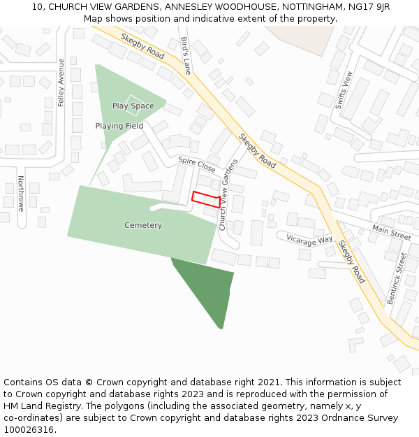 10, CHURCH VIEW GARDENS, ANNESLEY WOODHOUSE, NOTTINGHAM, NG17 9JR: Location map and indicative extent of plot