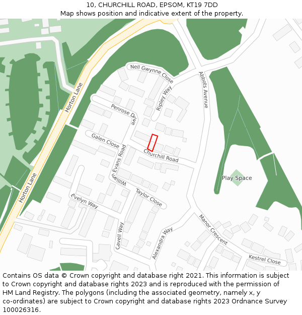 10, CHURCHILL ROAD, EPSOM, KT19 7DD: Location map and indicative extent of plot