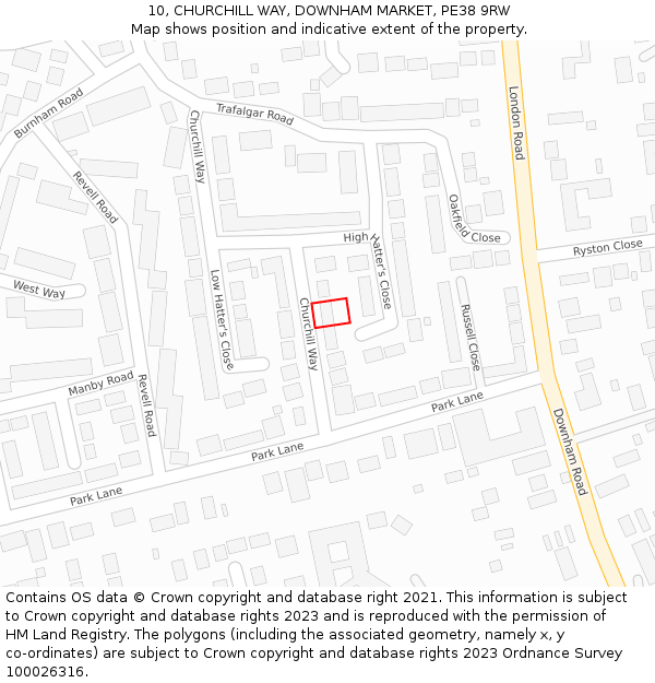 10, CHURCHILL WAY, DOWNHAM MARKET, PE38 9RW: Location map and indicative extent of plot