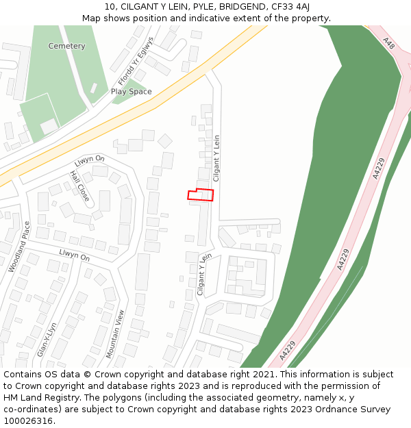 10, CILGANT Y LEIN, PYLE, BRIDGEND, CF33 4AJ: Location map and indicative extent of plot