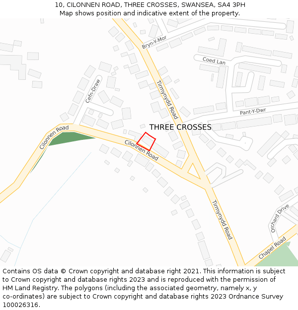 10, CILONNEN ROAD, THREE CROSSES, SWANSEA, SA4 3PH: Location map and indicative extent of plot