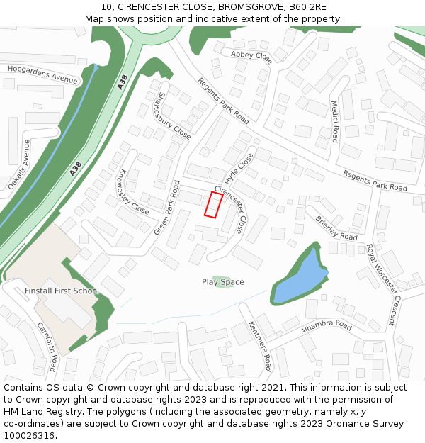 10, CIRENCESTER CLOSE, BROMSGROVE, B60 2RE: Location map and indicative extent of plot