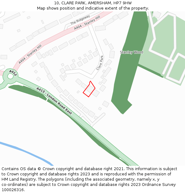 10, CLARE PARK, AMERSHAM, HP7 9HW: Location map and indicative extent of plot