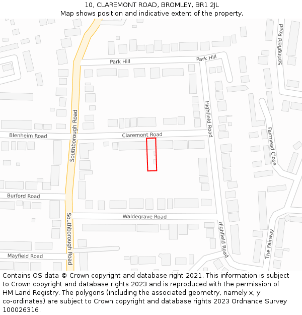 10, CLAREMONT ROAD, BROMLEY, BR1 2JL: Location map and indicative extent of plot