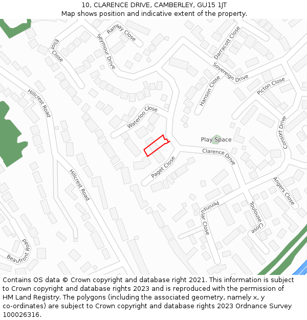 10, CLARENCE DRIVE, CAMBERLEY, GU15 1JT: Location map and indicative extent of plot