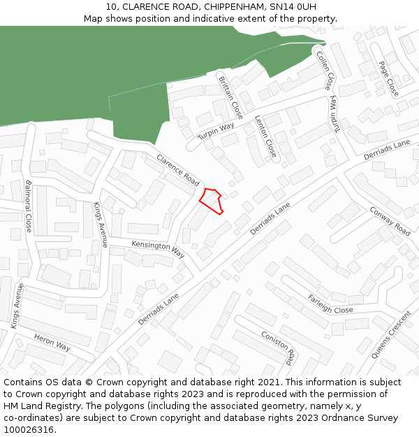 10, CLARENCE ROAD, CHIPPENHAM, SN14 0UH: Location map and indicative extent of plot