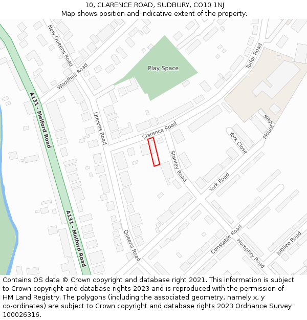 10, CLARENCE ROAD, SUDBURY, CO10 1NJ: Location map and indicative extent of plot