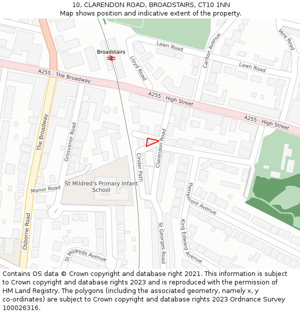 10, CLARENDON ROAD, BROADSTAIRS, CT10 1NN: Location map and indicative extent of plot