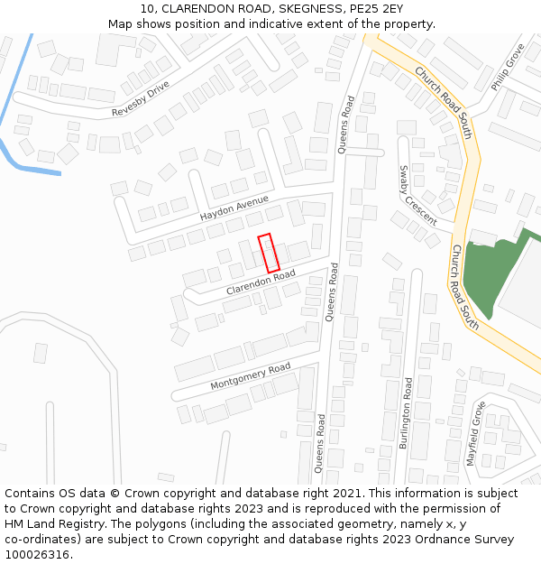 10, CLARENDON ROAD, SKEGNESS, PE25 2EY: Location map and indicative extent of plot