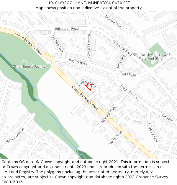 10, CLAYPOOL LANE, NUNEATON, CV10 9FT: Location map and indicative extent of plot