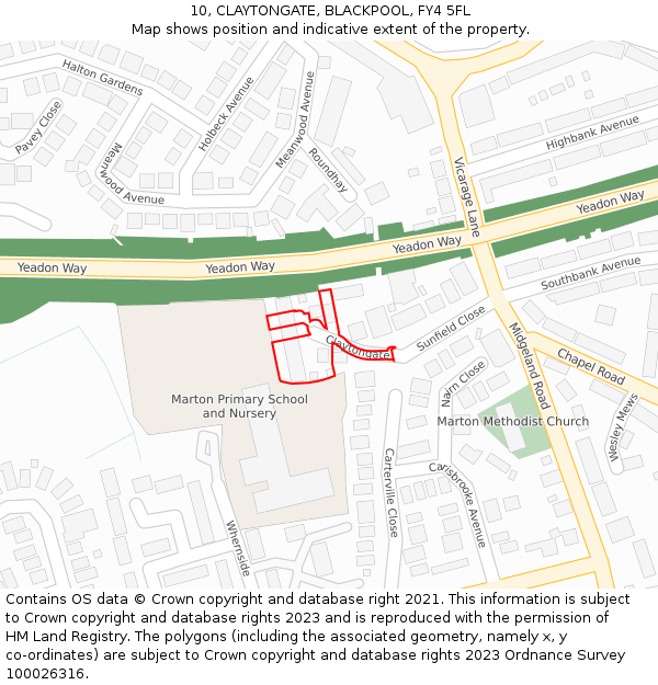 10, CLAYTONGATE, BLACKPOOL, FY4 5FL: Location map and indicative extent of plot