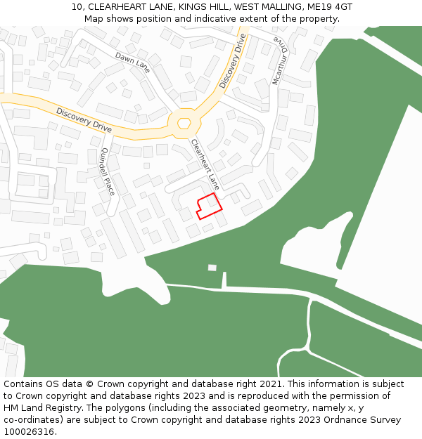 10, CLEARHEART LANE, KINGS HILL, WEST MALLING, ME19 4GT: Location map and indicative extent of plot