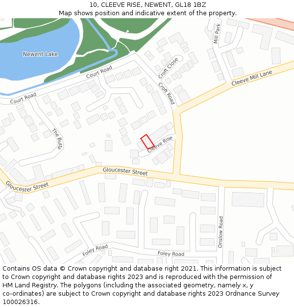 10, CLEEVE RISE, NEWENT, GL18 1BZ: Location map and indicative extent of plot