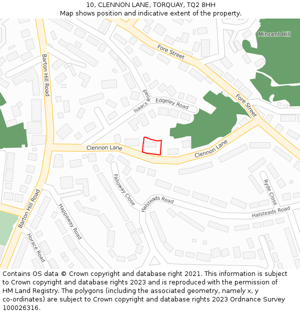 10, CLENNON LANE, TORQUAY, TQ2 8HH: Location map and indicative extent of plot