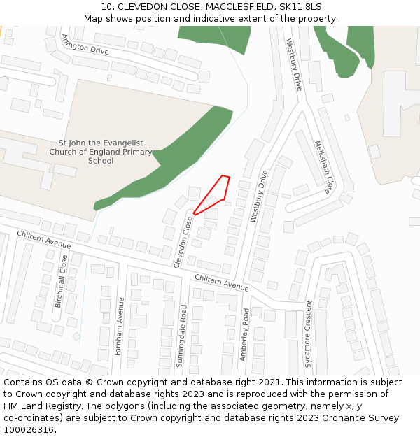 10, CLEVEDON CLOSE, MACCLESFIELD, SK11 8LS: Location map and indicative extent of plot