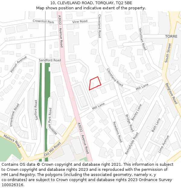 10, CLEVELAND ROAD, TORQUAY, TQ2 5BE: Location map and indicative extent of plot