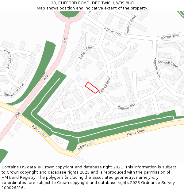 10, CLIFFORD ROAD, DROITWICH, WR9 8UR: Location map and indicative extent of plot