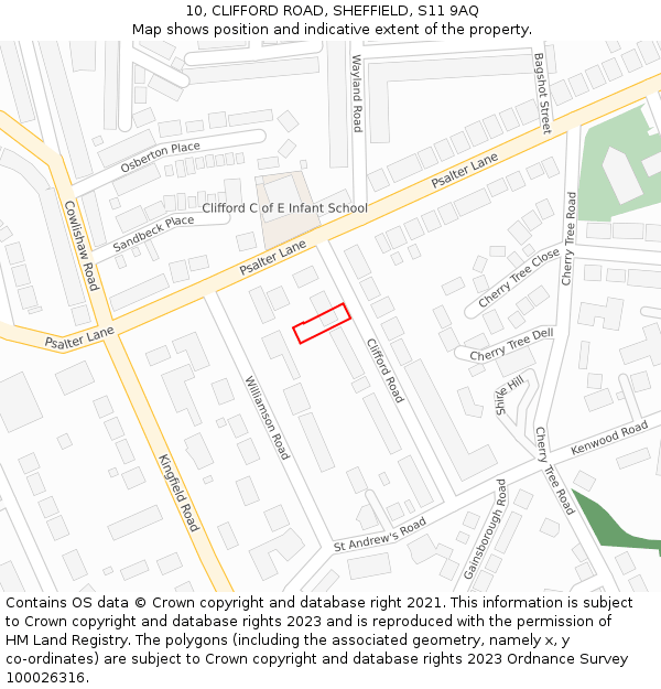 10, CLIFFORD ROAD, SHEFFIELD, S11 9AQ: Location map and indicative extent of plot