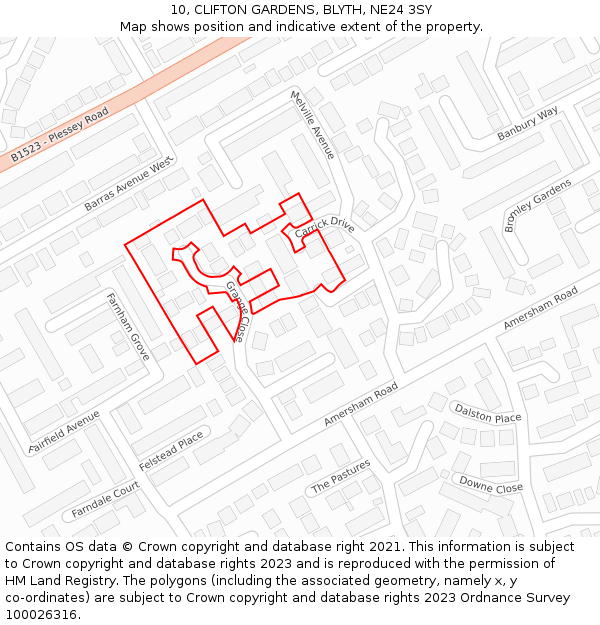 10, CLIFTON GARDENS, BLYTH, NE24 3SY: Location map and indicative extent of plot