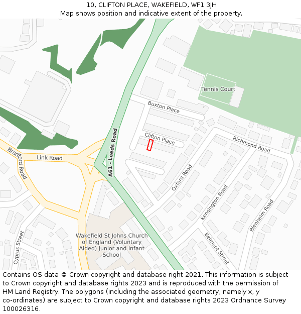 10, CLIFTON PLACE, WAKEFIELD, WF1 3JH: Location map and indicative extent of plot