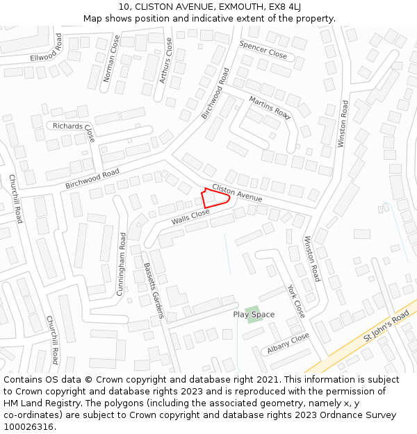 10, CLISTON AVENUE, EXMOUTH, EX8 4LJ: Location map and indicative extent of plot